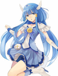 Rule 34 | 10s, 1girl, aoki reika, blue eyes, blue hair, blue skirt, blue theme, boots, bow, brooch, cure beauty, gauntlets, hair ribbon, hair tubes, jewelry, long hair, magical girl, matching hair/eyes, open mouth, precure, prime, ribbon, shirt, shorts, shorts under skirt, skirt, skirt set, smile precure!, solo, tiara, white background