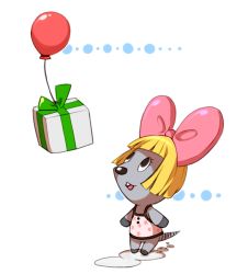Rule 34 | 1girl, animal crossing, animal ears, balloon, blonde hair, bow, box, examinee, furry, furry female, gift, gift box, mouse ears, mouse tail, nintendo, open mouth, penelope (animal crossing), simple background, solo, tail, teeth, white background