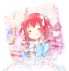 Rule 34 | 1girl, ^ ^, cake, character name, closed eyes, dated, closed eyes, food, kurosawa ruby, love live!, love live! sunshine!!, sakuramochi n, smile, solo, twintails, two side up