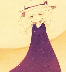 Rule 34 | 1girl, blonde hair, dress, hat, hat ribbon, ribbon, short hair, solo, straw hat, sundress, usotsuki, yume nisshi