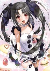 Rule 34 | 10s, 1girl, :d, alice or alice, apron, black bow, black hair, black ribbon, black skirt, blush, bow, breasts, choker, cleavage, collarbone, cowboy shot, floating hair, food, frilled apron, frilled skirt, frills, garter straps, hair between eyes, hair bow, heart, highres, kisaki (alice or alice), long hair, miniskirt, open mouth, red eyes, ribbon, ribbon-trimmed thighhighs, ribbon trim, skirt, sleeveless, small breasts, smile, solo, standing, thighhighs, twintails, very long hair, white apron, white thighhighs, wrist cuffs, yanyo (ogino atsuki), zettai ryouiki