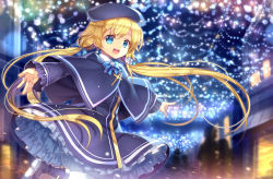 Rule 34 | 1girl, blonde hair, blue eyes, capelet, capura lin, christmas, cross, frills, hat, long hair, magi in wanchin basilica, night, official art, smile, solo, twintails, very long hair, winter, xiao ma