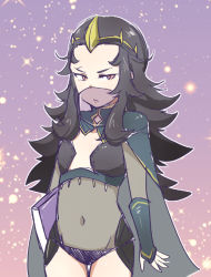 Rule 34 | 1girl, arms at sides, black cape, black hair, bodystocking, book, cape, closed mouth, covered navel, eyebrows, female focus, fire emblem, fire emblem fates, flat chest, forehead, holding, holding book, legs together, long hair, messy hair, mouth veil, nintendo, nyx (fire emblem), red eyes, revealing clothes, see-through, shougayaki (kabayaki 3), sidelocks, sideways glance, solo, sparkle, sparkle background, standing, tiara, v-shaped eyebrows, veil