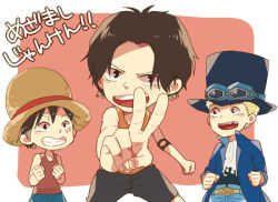 Rule 34 | 3boys, brothers, male focus, monkey d. luffy, multiple boys, one piece, portgas d. ace, sabo (one piece), siblings, simple background