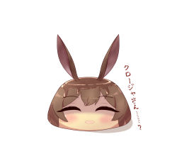Rule 34 | ^ ^, amiya (arknights), animal ears, arknights, blush, brown hair, closed eyes, closed eyes, food, foodification, highres, metimi, no humans, open mouth, pudding, rabbit ears, smile, solo, translation request