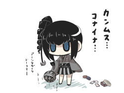 Rule 34 | 10s, 1girl, :/, abyssal ship, anchor hair ornament, ancient destroyer oni, ancient destroyer princess, black hair, blue eyes, chibi, commentary request, drill hair, full body, gloves, goma (gomasamune), hair ornament, hakama, hakama skirt, japanese clothes, kantai collection, kimono, md5 mismatch, meiji schoolgirl uniform, short kimono, side ponytail, sidelocks, skirt, solo, translation request, wide sleeves