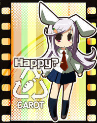 Rule 34 | 1girl, animal ears, arrow (symbol), carrot, english text, engrish text, female focus, long hair, morogami ryou, necktie, purple hair, rabbit ears, ranguage, recycling symbol, red eyes, red necktie, reisen udongein inaba, skirt, solo, touhou