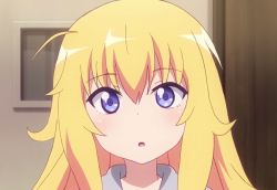 Rule 34 | 10s, 1girl, 2541378395, blonde hair, blue eyes, blush, eyebrows, gabriel dropout, gabriel tenma white, hair between eyes, highres, long hair, looking at viewer, open mouth, solo, upper body