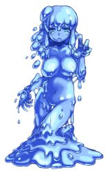 Rule 34 | 1girl, blue eyes, blue hair, blue skin, bmp-to-png conversion, breasts, colored skin, completely nude, d:, dripping, floating liquid, full body, game cg, hand up, kenkou cross, kneeling, large breasts, light blush, lime (mon-musu quest!), long hair, looking at viewer, lowres, mon-musu quest!, monster girl, navel, no nipples, no pussy, non-web source, nude, open mouth, pointy ears, see-through body, slime (substance), slime girl, solo, tears, transparent background