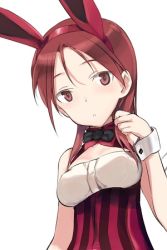 Rule 34 | 1girl, animal ears, bare shoulders, blush, bow, bowtie, detached collar, fake animal ears, long hair, lowres, minna-dietlinde wilcke, playboy bunny, rabbit ears, red eyes, red hair, shimada fumikane, strike witches, world witches series, wrist cuffs