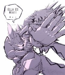 absurdres couple digimon digimon_(creature) furry furry_female highres looking_at_viewer meicrackmon_vicious_mode muscular muscular_female oridigi original