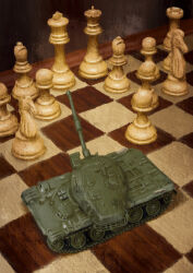 Rule 34 | bishop (chess), board game, chess, chess piece, chessboard, commentary, english commentary, highres, king (chess), knight (chess), military vehicle, motor vehicle, no humans, object focus, original, pawn (chess), queen (chess), rook (chess), sadajiro, shadow, tank, toy tank, type 74 (tank)