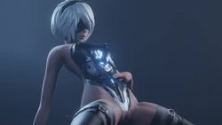Rule 34 | 2b (nier:automata), 3d, android, animated, artificial vagina, black blindfold, blindfold, covered eyes, gifdoozer, mechanical parts, mechanical pussy, nier:automata, nier (series), nude, sex toy, video, white hair