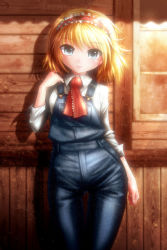 Rule 34 | 1girl, alice margatroid, bad id, bad pixiv id, blonde hair, denim, highres, jeans, looking at viewer, overalls, pants, parted lips, saodake, short hair, solo, touhou