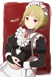 1girl absurdres amagumo1023 apron black_dress blonde_hair bob_cut dress fire_emblem fire_emblem_fates highres looking_at_viewer maid maid_(fire_emblem) maid_apron maid_headdress nintendo red_eyes short_hair solo