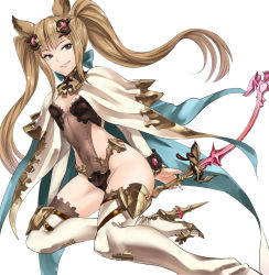 Rule 34 | 10s, 1girl, abe ranzu, animal ears, armor, black eyes, bow, bow (weapon), bracelet, breasts, brown eyes, brown hair, butterfly wings, cleavage cutout, cloak, clothing cutout, covered navel, dutch angle, erune, fingernails, full body, gem, granblue fantasy, grin, groin, hair bow, hair ornament, high heels, highleg, highleg leotard, holding, holding weapon, insect wings, jewelry, lace, leotard, long fingernails, long hair, looking to the side, metera (granblue fantasy), mole, mole under mouth, nail polish, navel, parted lips, side cutout, sidelocks, simple background, sitting, small breasts, smile, solo, stiletto heels, thighhighs, thighlet, twintails, very long hair, weapon, white background, white thighhighs, wings, yokozuwari