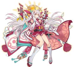 Rule 34 | 1girl, ahoge, amaterasu (ark order), ark order, artist request, bare shoulders, breasts, cape, detached sleeves, fingerless gloves, floral print, frown, full body, gloves, japanese clothes, katana, kimono, large breasts, long sleeves, looking at viewer, magatama, multicolored hair, nail polish, obi, obijime, official art, okobo, pink cape, pink nails, platform clogs, red footwear, red sash, red skirt, rope, sandals, sash, sheath, sheathed, shide, shimenawa, short kimono, sideboob, sidelocks, skirt, socks, solo, streaked hair, sword, tachi-e, transparent background, weapon, white cape, white gloves, white hair, white kimono, white socks, wide sleeves, yellow eyes