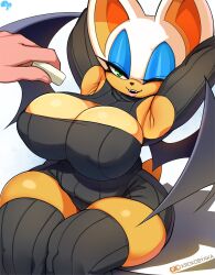 Rule 34 | 1boy, 1girl, breasts, curvy, eraser, green eyes, highres, huge breasts, krokobyaka, plump, rouge the bat, solo, sonic (series), sweater, tagme, thick thighs, thighs, turtleneck