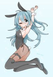 Rule 34 | 00s, 1girl, animal ears, aqua eyes, aqua hair, bad id, bad pixiv id, black pantyhose, boots, bow, bowtie, breasts, detached collar, fake animal ears, fishnet pantyhose, fishnets, green background, hatsune miku, higashi (azm), highres, jumping, leotard, long hair, one eye closed, pantyhose, playboy bunny, rabbit ears, rabbit tail, sideboob, solo, tail, thigh boots, thighhighs, twintails, vocaloid, wrist cuffs