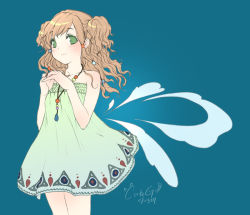 Rule 34 | bad id, bad pixiv id, beads, blonde hair, brown hair, cuteg, dress, green eyes, jewelry, necklace, solo