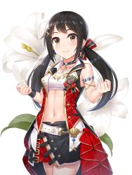 Rule 34 | 1girl, bad id, bad pixiv id, belt, black hair, blush, bracelet, brown eyes, choker, clenched hands, closed mouth, cowboy shot, earrings, flower, hair ornament, highres, idolmaster, idolmaster cinderella girls, jewelry, long hair, looking at viewer, low twintails, nakano yuka, navel, necklace, seashell, shell, smile, solo, star (symbol), star earrings, stomach, twintails, x hair ornament, yuuhi (ages)
