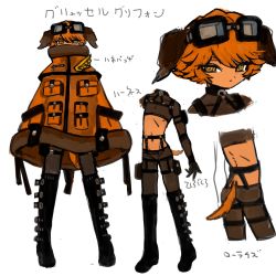 Rule 34 | 1other, androgynous, animal ears, belt boots, black footwear, black gloves, boots, brown eyes, brown fur, brown pants, dog ears, dog tail, full body, gloves, goggles, goggles on head, highres, knee boots, looking at viewer, multiple views, orange hair, original, pants, shima (wansyon144), short hair, simple background, standing, tagme, tail, white background