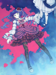 Rule 34 | 00s, 2girls, ankle grab, bad id, bad pixiv id, blood, blue eyes, blue hair, bow, cat tail, choker, colored blood, death, dress, flower, frederica bernkastel, frills, furudo erika, hair flower, hair ornament, kneehighs, leg hold, legs, long hair, looking at another, mary janes, multiple girls, neko k321, pantyhose, pink blood, pink bow, ribbon, rose, shoes, smile, socks, tail, tears, too many, twintails, umineko no naku koro ni