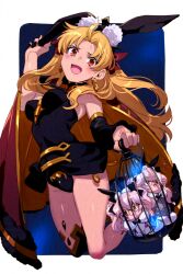 Rule 34 | 3girls, animal ears, birdcage, black dress, black thighhighs, blonde hair, blush, bow, breasts, cage, cape, chibi, detached collar, dress, dual persona, earrings, echo (circa), ereshkigal (fate), fate/grand order, fate (series), gold trim, hair bow, hood, hooded cape, hoop earrings, jewelry, koyanskaya (assassin) (second ascension) (fate), koyanskaya (fate), long hair, looking at viewer, medium breasts, multiple girls, open mouth, parted bangs, pink hair, rabbit ears, red eyes, short dress, single sleeve, single thighhigh, skull, smile, spine, tamamo (fate), thighhighs, tiara, twintails, two side up