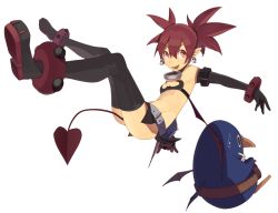 Rule 34 | 1girl, bad id, bad pixiv id, bracelet, cats brain, collar, demon tail, demon wings, disgaea, earrings, etna (disgaea), fang, flat chest, groin, jewelry, navel, nippon ichi, open mouth, pouch, prinny, red eyes, red hair, short hair, skull, sweatdrop, tail, twintails, white background, wings