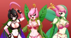 Rule 34 | 3girls, bancholilimon, banchou, delinquent, digimon, fairy, flower, highres, lilimon, lilimon x-antibody, multiple girls, one eye closed, scar, vcampan, wings, wink