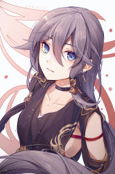 Rule 34 | 1girl, ai xiao meng, alternate costume, black hair, black shirt, blue eyes, breasts, closed mouth, earrings, fu hua, fu hua (night squire), hair between eyes, highres, honkai (series), honkai impact 3rd, jewelry, long hair, looking at viewer, ponytail, shirt, simple background, small breasts, solo, white background