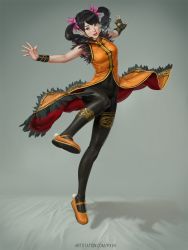 Rule 34 | black hair, full body, highres, ling xiaoyu, namco, open mouth, pxvx, red lips, shoes, smile, solo, tekken