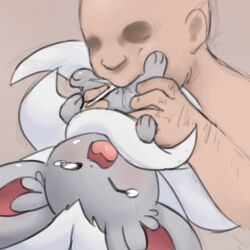 Rule 34 | 1boy, 1girl, animal, animal ear fluff, animal ears, bald, cinccino, creatures (company), cunnilingus, dot nose, faceless, faceless male, female focus, female orgasm, game freak, gen 5 pokemon, grey background, hetero, highres, holding, holding animal, holding pokemon, nintendo, one eye closed, open mouth, oral, orgasm, pokemon, pokemon (creature), pokephilia, rape, simple background, size difference, spread legs, tail, tearing up, tears, tongue, upside-down, white fur, youjo modoki