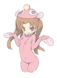 Rule 34 | 10s, 1girl, anglerfish, anglerfish costume, blade (galaxist), blush, bodysuit, breasts, brown eyes, brown hair, female focus, fins, fish, girls und panzer, hat, kadotani anzu, looking at viewer, lowres, simple background, skin tight, small breasts, solo, twintails