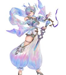Rule 34 | 1girl, bare shoulders, breasts, choker, female focus, fire emblem, fire emblem heroes, gold trim, gradient hair, grey footwear, grey hair, high heels, highres, holding, holding wand, jewelry, large breasts, leotard, leotard under clothes, multicolored hair, nintendo, non-web source, official art, pants, purple hair, seidr (fire emblem), short hair, skindentation, solo, standing, thigh strap, thighs, wand, yellow eyes, yoshiku (oden-usagi)