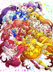 Rule 34 | 10s, 4girls, ame (tameste), animal, animal on shoulder, cat, cat on shoulder, cure beat, cure melody, cure muse, cure muse (yellow), cure rhythm, dress, frills, highres, houjou hibiki, hummy (suite precure), kurokawa eren, magical girl, minamino kanade, multiple girls, precure, seiren (suite precure), shirabe ako, smile, suite precure