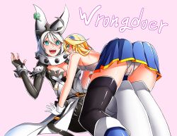 Rule 34 | 2girls, absurdres, ahoge, all fours, aqua eyes, arc system works, artist request, ass, backless outfit, bare shoulders, blazblue, blonde hair, blush, boots, breast envy, breasts, cameltoe, cleavage, clover, company connection, dress, elphelt valentine, fingerless gloves, four-leaf clover, gloves, guilty gear, guilty gear xrd, guilty gear xrd: revelator, hair ornament, highres, large breasts, long hair, looking at viewer, looking back, miniskirt, multiple girls, noel vermillion, open mouth, panties, pantyhose, shiny clothes, shiny skin, short hair, sideboob, sitting, skirt, smile, tears, thigh boots, thighhighs, underwear