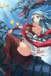 Rule 34 | 10s, 1girl, angelfish, ass, back, bare shoulders, blue hair, blush, bracer, dragon, dress, eruthika, fish, from behind, granblue fantasy, hairband, highres, holding, holding weapon, light rays, long hair, looking back, neptune (granblue fantasy), no panties, pointy ears, polearm, riding, solo, sunbeam, sunlight, trident, tropical fish, underwater, weapon, white dress