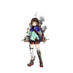 Rule 34 | 1girl, asymmetrical legwear, black skirt, blush, boots, braid, broken, brown hair, cannon, capelet, chao ho (warship girls r), chinese clothes, damaged, full body, green eyes, holding, holding nunchaku, holding weapon, knee boots, long hair, long sleeves, looking at viewer, machinery, nunchaku, official art, one eye closed, open mouth, pleated skirt, sa (h28085), skirt, smoke, smokestack, solo, tears, thigh strap, thighhighs, torn clothes, torpedo, transparent background, turret, uneven legwear, warship girls r, weapon, white thighhighs, zettai ryouiki