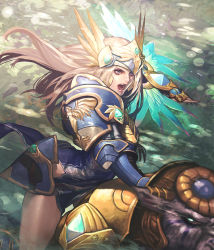 Rule 34 | 1girl, armor, artist request, card (medium), chaos online, edelyn, light brown hair, long hair, official art, open mouth, pantyhose, riding, solo