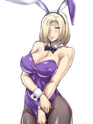 Rule 34 | 10s, 1girl, black beat, blonde hair, blue eyes, bow, bowtie, breasts, playboy bunny, cleavage, detached collar, hair over one eye, majestic prince, pantyhose, short hair, solo, suzukaze rin, wrist cuffs