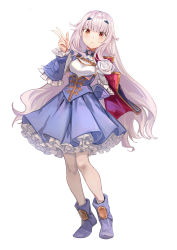 Rule 34 | 1girl, absurdres, blunt bangs, blush, boots, closed mouth, detached sleeves, melusine (fate), fate/grand order, fate (series), floating hair, full body, hair ornament, highres, layered skirt, long hair, looking at viewer, medium skirt, orange eyes, pleated skirt, purple footwear, purple skirt, shirt, simple background, skirt, sleeveless, sleeveless shirt, smile, solo, standing, underbust, very long hair, w, white background, white hair, white shirt, zuihou de miao pa si