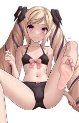 Rule 34 | 1girl, absurdres, barefoot, bikini, blonde hair, blush, drill hair, elise (fire emblem), feet, fire emblem, fire emblem fates, highres, long hair, looking at viewer, nintendo, pink eyes, smile, soles, swimsuit, toes, twin drills, x xith x