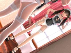 Rule 34 | 1girl, 3d, covered erect nipples, flear, hair ornament, hat, high heels, incise soul, lace, legs, lips, m-rs, maid, mirror, open shoes, panties, sandals, see-through, shoes, solo, straw hat, thighhighs, twintails, underwear