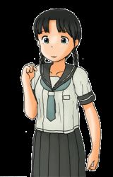 Rule 34 | 1girl, animated, animated gif, arms behind back, awatake takahiro, black hair, blush, braid, expressions, long hair, lowres, one-piece swimsuit, school swimsuit, school uniform, serafuku, solo, swimsuit, transparent background, twin braids, v arms