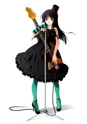 Rule 34 | 00s, 1girl, akiyama mio, bass guitar, black eyes, black hair, blue pantyhose, blunt bangs, don&#039;t say &quot;lazy&quot;, dress, facepaint, gloves, hat, high heels, hime cut, instrument, k-on!, microphone, microphone stand, mini hat, mini top hat, mizuki (mizuki ame), pantyhose, shoes, single glove, solo, striped, top hat