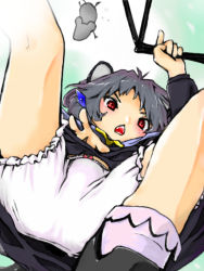 Rule 34 | 1girl, animal ears, bad id, bad pixiv id, bloomers, dowsing rod, female focus, goton goton, gradient background, grey hair, jewelry, mouse (animal), mouse ears, mouse tail, nazrin, pendant, red eyes, short hair, solo, tail, touhou, underwear