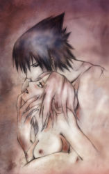 Rule 34 | breasts, couple, delia88, haruno sakura, highres, hug, hug from behind, naruto, naruto (series), nude, uchiha sasuke