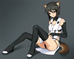 Rule 34 | armedshipyard, black hair, black legwear, black panties, breasts, hand on own stomach, japanese clothes, kuroe ayaka, panties, short hair, small breasts, solo, strike witches zero, underwear, world witches series