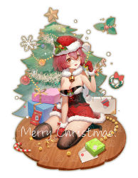 Rule 34 | 1girl, absurdres, bell, black thighhighs, box, breasts, christmas, christmas tree, floor, gift, gift box, glasses, gloves, hat, highres, kneeling, large breasts, long hair, looking to the side, merry christmas, neck bell, off shoulder, open mouth, orange eyes, original, red gloves, red hair, santa costume, santa hat, skirt, solo, tangdouji (machine), thighhighs